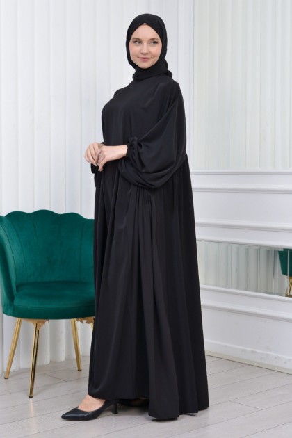 فستان ليزا فضفاض للمراه للمحجبه (أسود) 1419