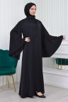 طقم مشلح بأكمام واسعة وفستان بتصميم مميز (أسود) 1425